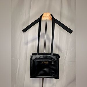 Vintage Hush Puppies Black Shoulder Bag with Silver Details